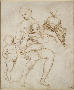 Recto: Due Studi per una Vergine e Bambino con San Giovanni (La Madonna del Cardellino), WA1846.159